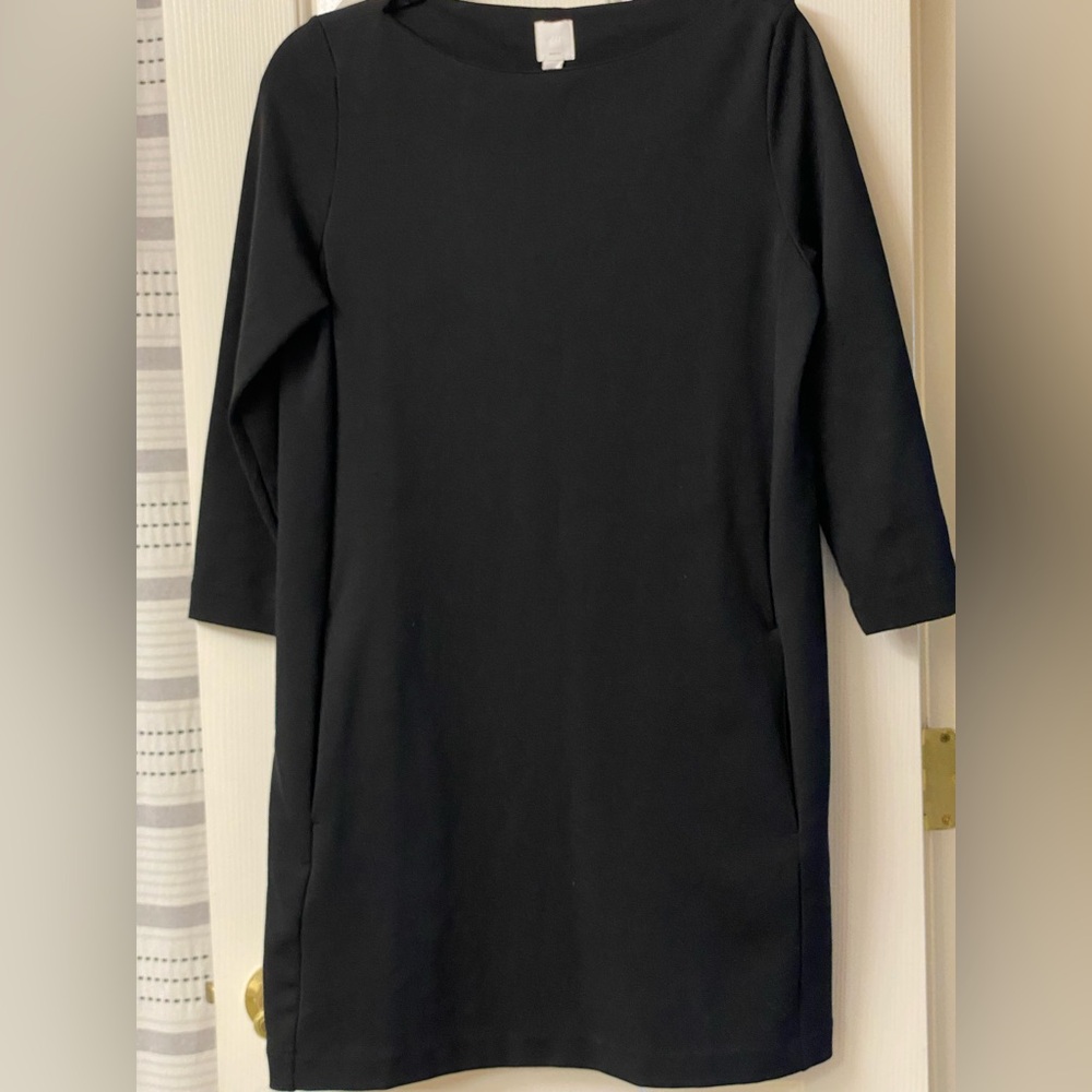 H&M Basics Black 3/4 Sleeves With Pockets Dress Size Medium Petite